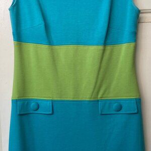 JUST TAYLOR Blue/Green Color Block 70s Style Knit Dress Size 10